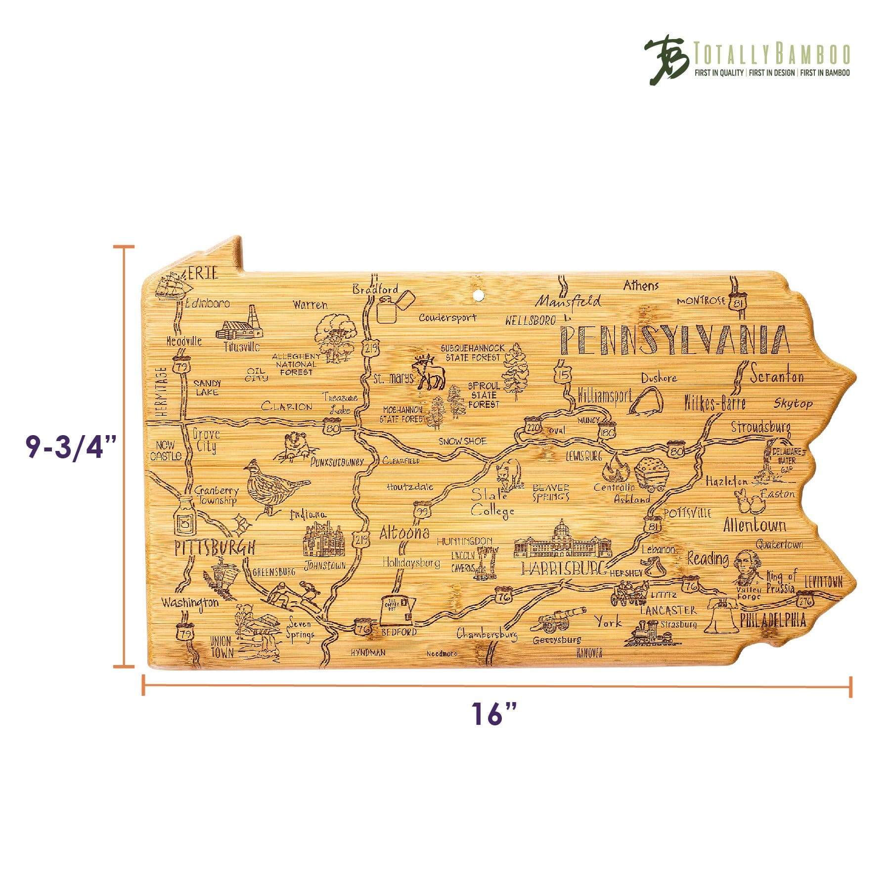 Destination Pennsylvania State Shaped Bamboo Serving and Cutting Board - Image 6