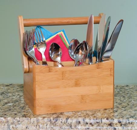 Lipper International Bamboo Flatware Caddy with Folding Handle - Image 2