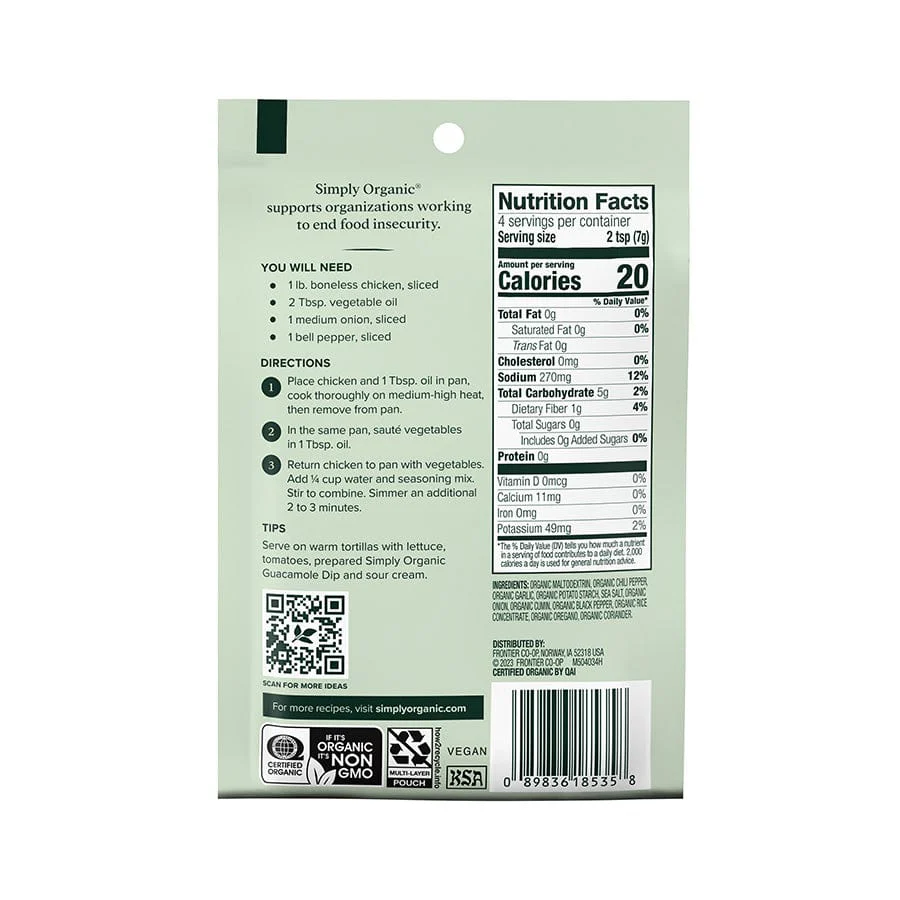 Simply Organic Fajita Seasoning Mix 1 oz - Image 2