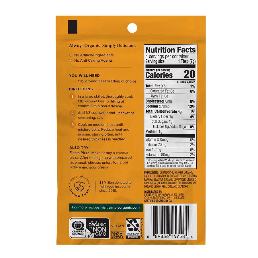 Simply Organic Mild Taco Seasoning Mix - Image 2