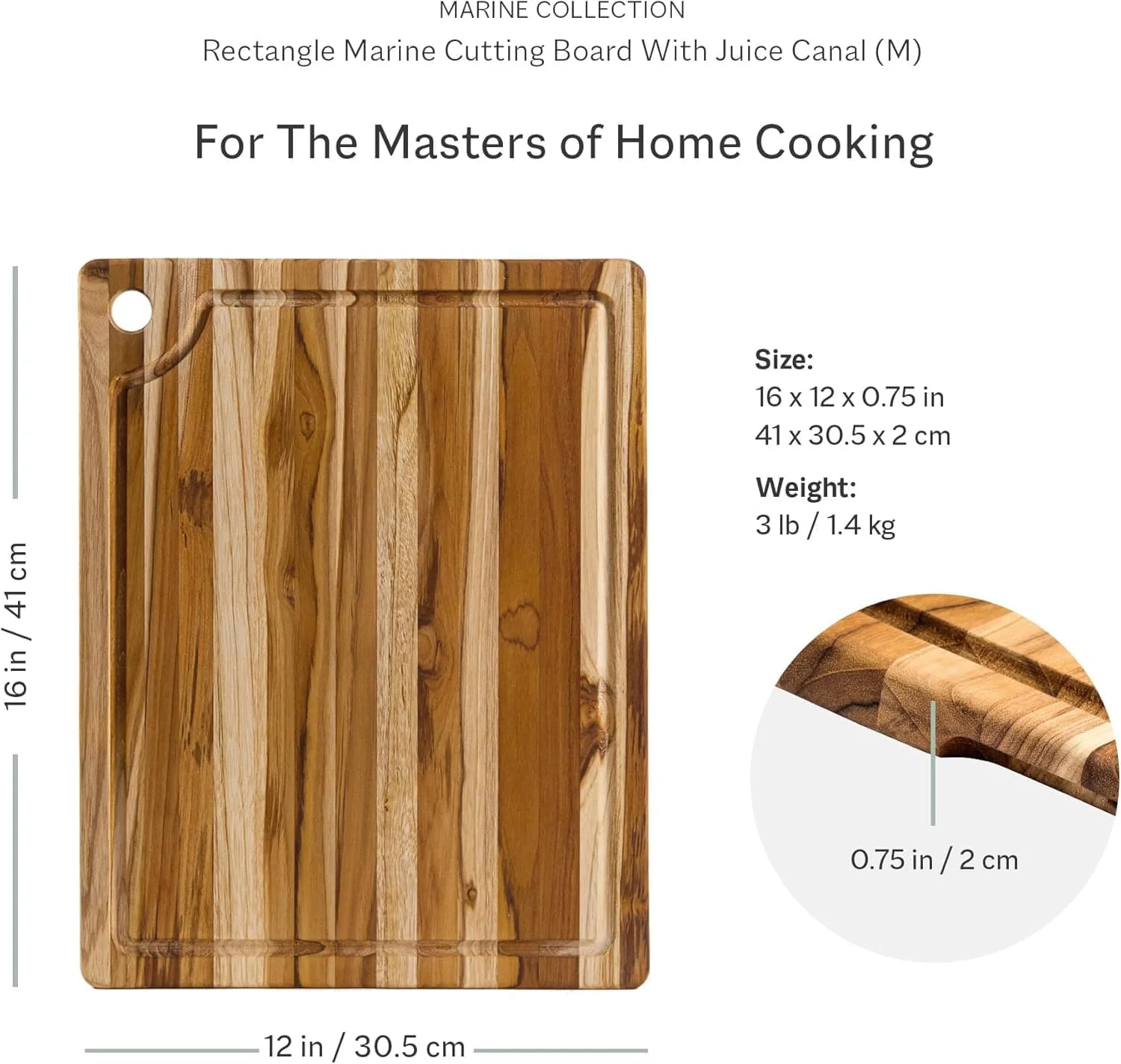 Teakhaus Marine 18" x 14" Cutting Board with Juice Canal - Image 3